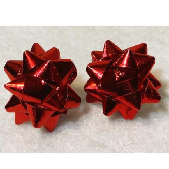 RED RIBBON BOW CHRISTMAS POST EARRINGS - Picture 2 of 2
